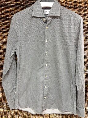 Stenstroms-Men's Blue Floral Micro-Print Dress Shirt- Size:15-3/4, 40